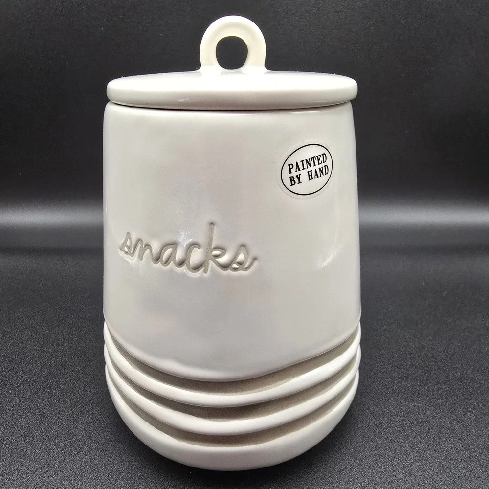 Rae Dunn Artisan Collection‎ Snacks Hand Painted Ceramic Treat Jar with Lid